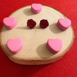 Wooden Handmade Red Rose Shaped Stud Earrings -